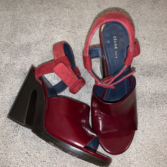 Celine Burgundy Suede and Patent Leather Heels - Picture 1 of 10